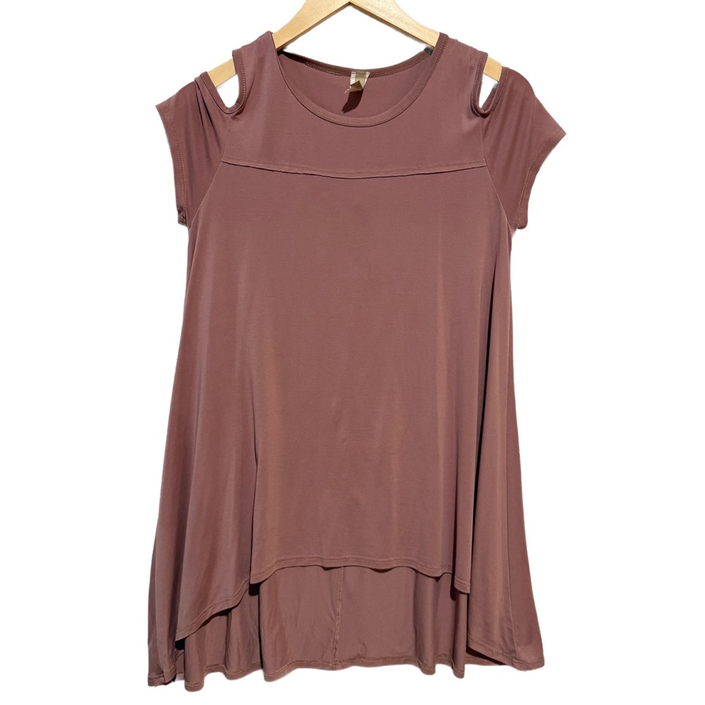 Womens CY USA Mauve Cold Shoulder High Low Tunic‎ Top Shirt Small